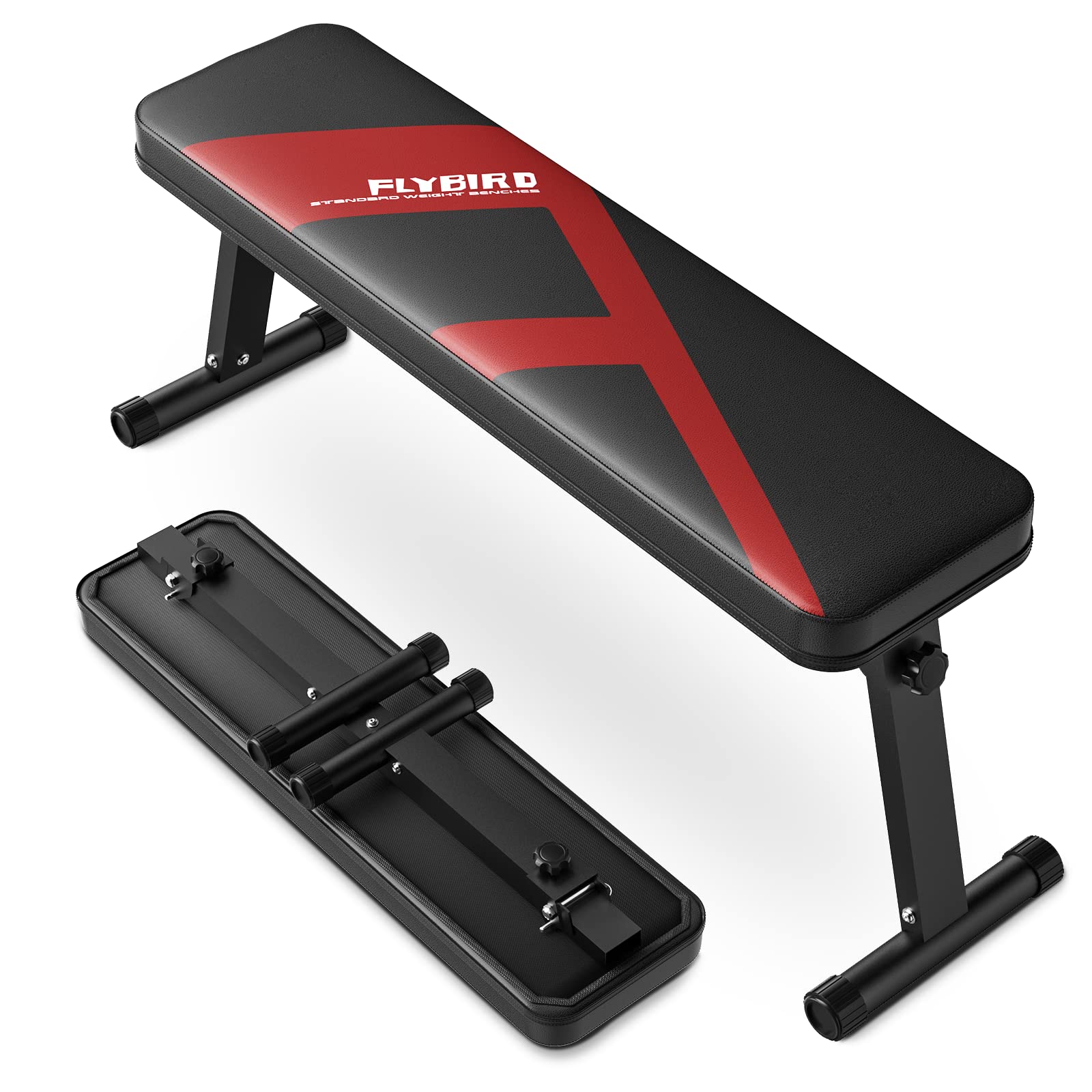 FLYBIRD Foldable Flat Weight Bench, 600 lb Capacity, Home Gym, Portable & Easy Storage