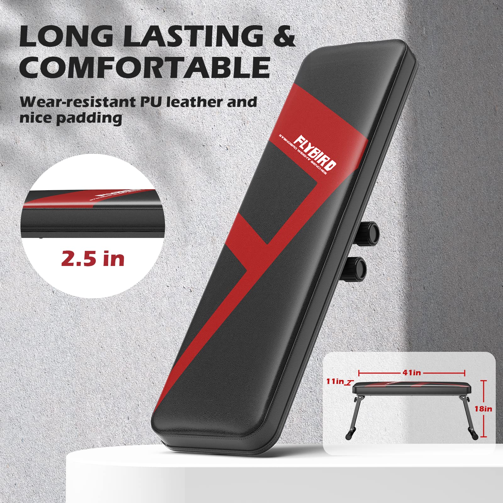 FLYBIRD Foldable Flat Weight Bench, 600 lb Capacity, Home Gym, Portable & Easy Storage