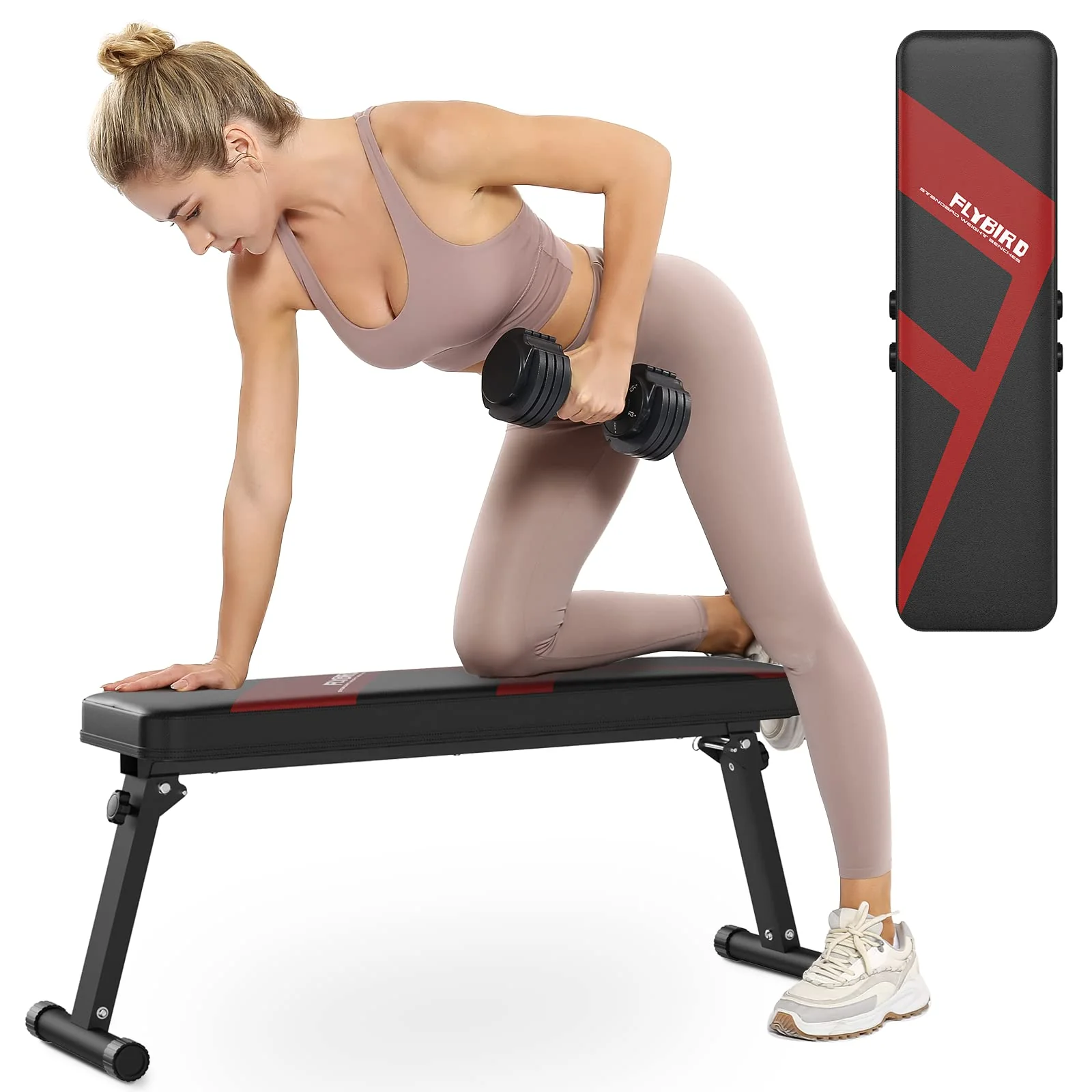 FLYBIRD Foldable Flat Weight Bench, 600 lb Capacity, Home Gym, Portable & Easy Storage