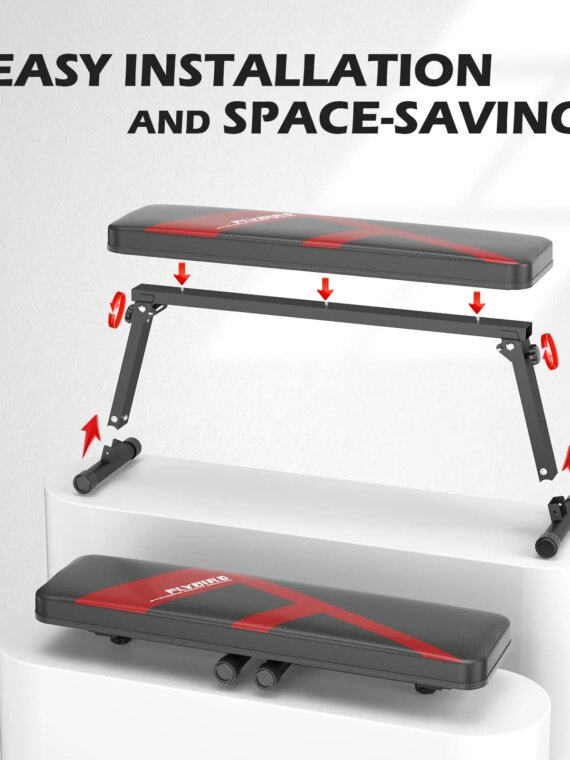 FLYBIRD Foldable Flat Weight Bench, 600 lb Capacity, Home Gym, Portable & Easy Storage