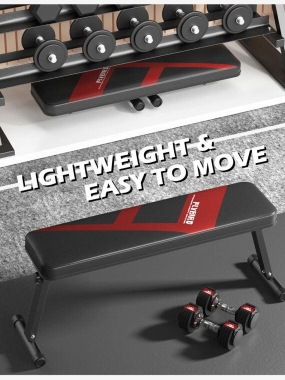 FLYBIRD Foldable Flat Weight Bench, 600 lb Capacity, Home Gym, Portable & Easy Storage