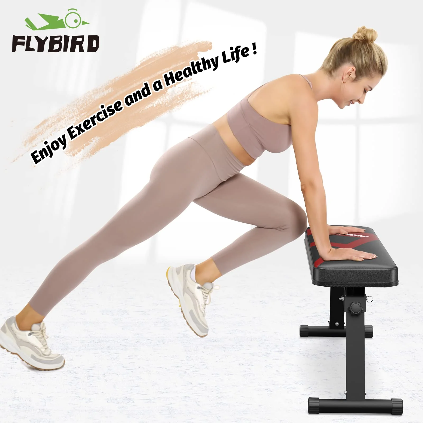 FLYBIRD Foldable Flat Weight Bench, 600 lb Capacity, Home Gym, Portable & Easy Storage