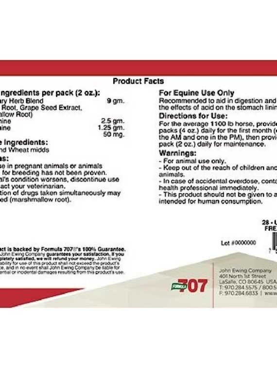 Formula 707 ULZERless Pellets Horse Supplement, 28-Day Supply, Supports Gastric Health, Sugar-Free, Fresh Packs