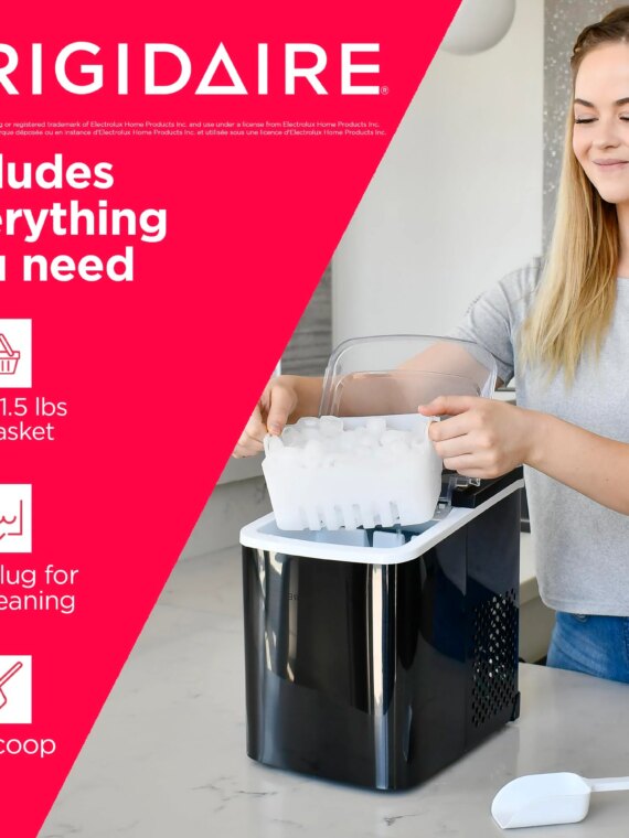 Frigidaire Portable Ice Maker, 26 Lbs, Stainless Steel, Countertop, Fast 7-Min Ice, Dual Size Options