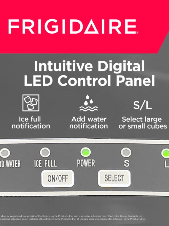 Frigidaire Portable Ice Maker, 26 Lbs, Stainless Steel, Countertop, Fast 7-Min Ice, Dual Size Options