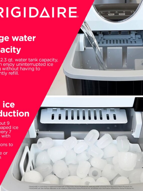 Frigidaire Portable Ice Maker, 26 Lbs, Stainless Steel, Countertop, Fast 7-Min Ice, Dual Size Options