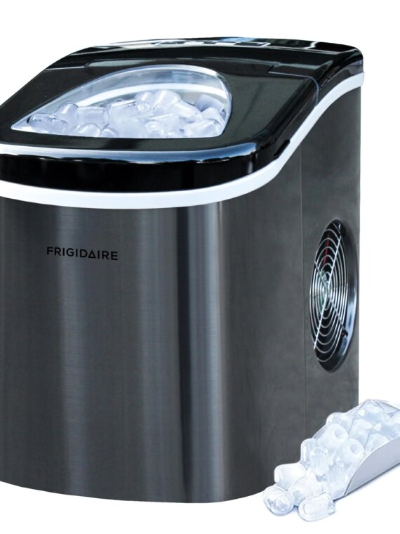 Frigidaire Portable Ice Maker, 26 Lbs, Stainless Steel, Countertop, Fast 7-Min Ice, Dual Size Options
