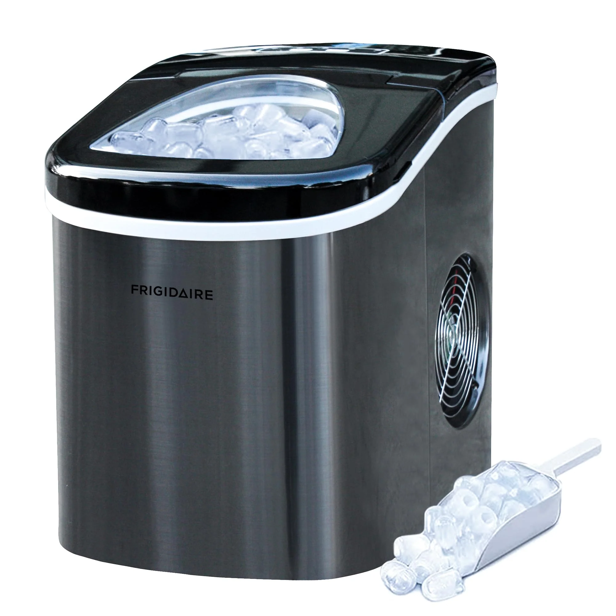Frigidaire Portable Ice Maker, 26 Lbs, Stainless Steel, Countertop, Fast 7-Min Ice, Dual Size Options