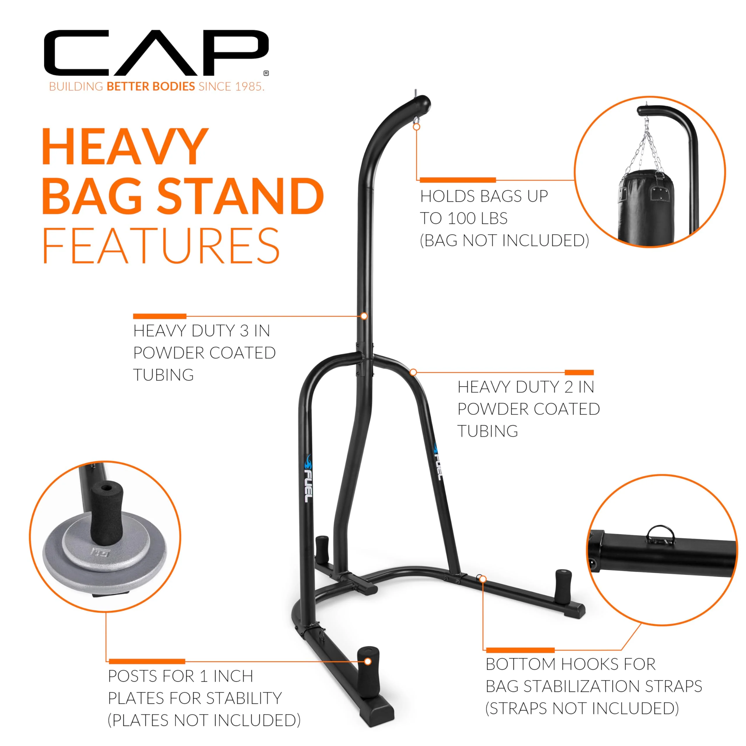 Fuel Pureformance Heavy-Duty Steel Heavy Bag Stand, Black, Supports Up to 100 lbs