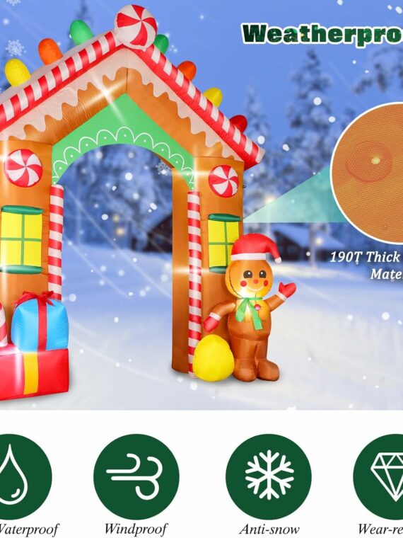 FunFanso 9 FT Christmas Inflatable Archway, Multicolor Polyester, Gingerbread House with LED Lights for Yard and Garden Decor