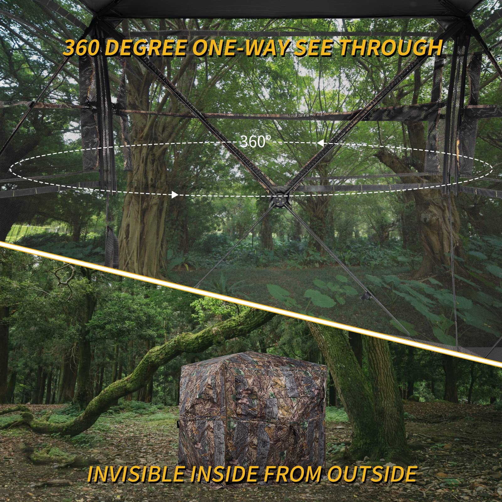 FUNHORUN 360° See-Through Hunting Blind, Camouflage, Easy Setup, Durable & Accessible Design, Fits 2-3 Hunters