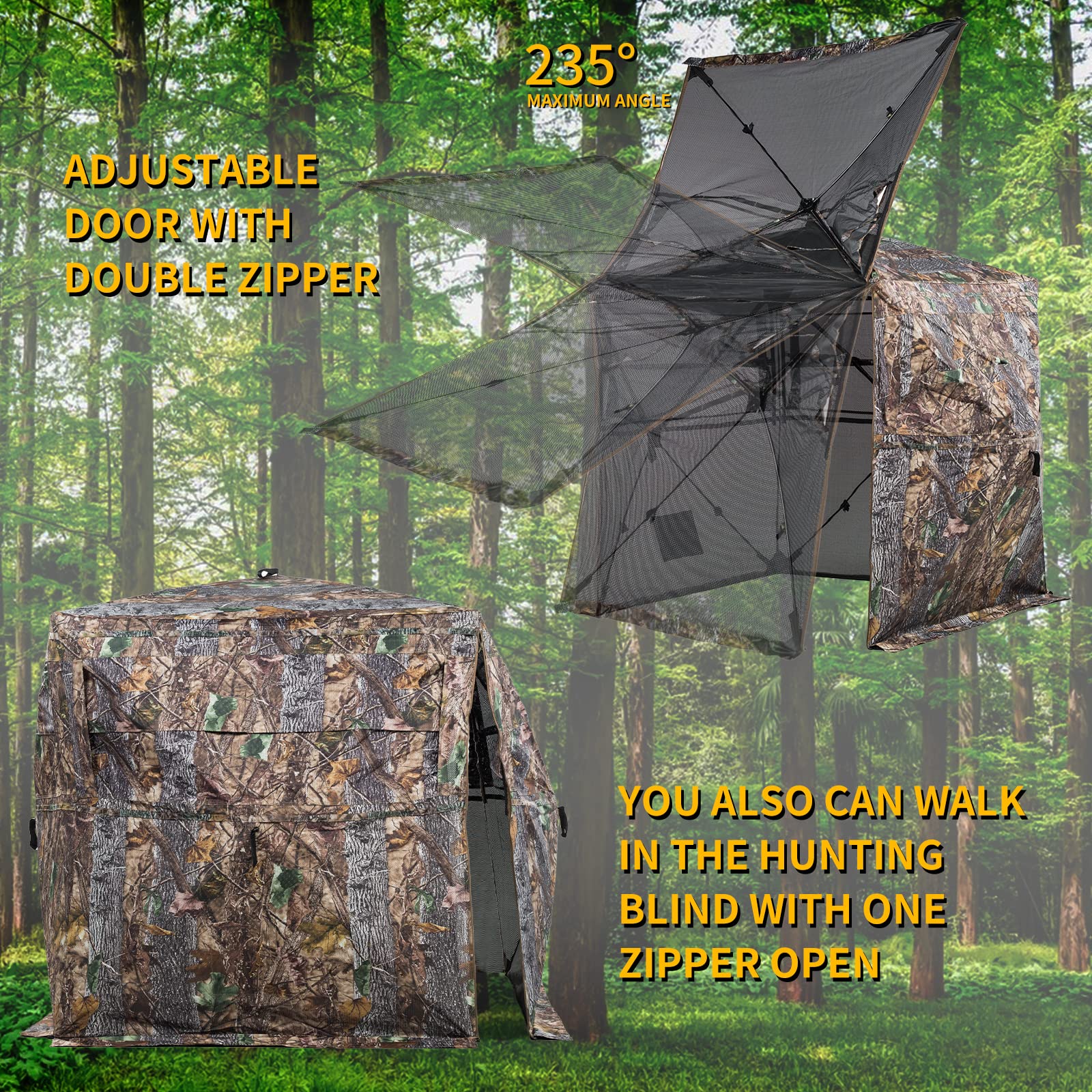 FUNHORUN 360° See-Through Hunting Blind, Camouflage, Easy Setup, Durable & Accessible Design, Fits 2-3 Hunters