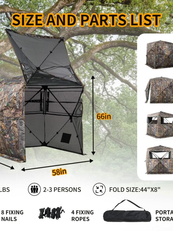 FUNHORUN 360° See-Through Hunting Blind, Camouflage, Easy Setup, Durable & Accessible Design, Fits 2-3 Hunters