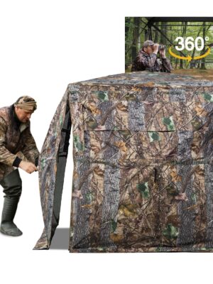 FUNHORUN 360° See-Through Hunting Blind, Camouflage, Easy Setup, Durable & Accessible Design, Fits 2-3 Hunters