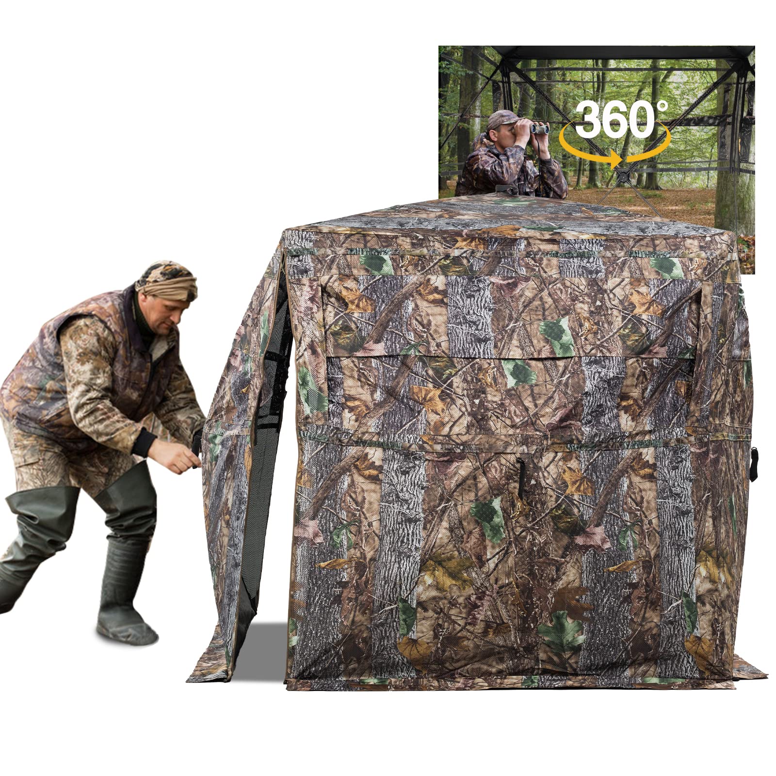 FUNHORUN 360° See-Through Hunting Blind, Camouflage, Easy Setup, Durable & Accessible Design, Fits 2-3 Hunters