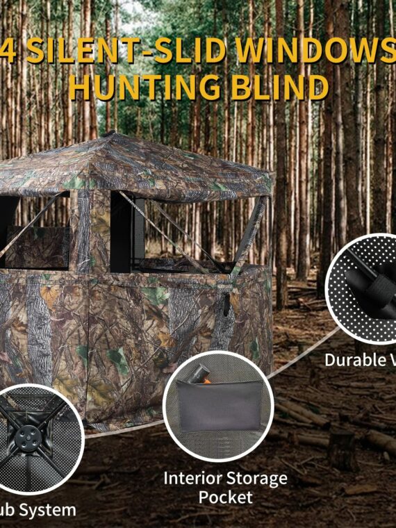 FUNHORUN 360° See-Through Hunting Blind, Camouflage, Easy Setup, Durable & Accessible Design, Fits 2-3 Hunters