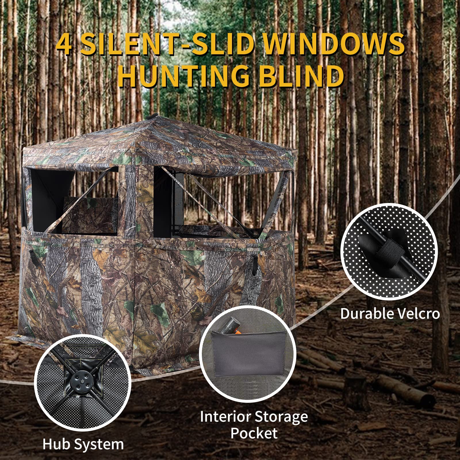 FUNHORUN 360° See-Through Hunting Blind, Camouflage, Easy Setup, Durable & Accessible Design, Fits 2-3 Hunters