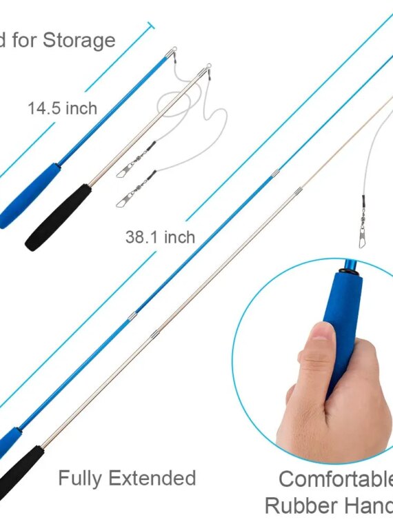 Funny Feather Cat Toy for Kittens with Bell Refills, Retractable Wand, Eco-Friendly Materials, 38-Inch Extendable Rod