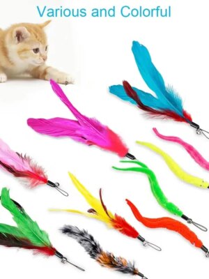 Funny Feather Cat Toy for Kittens with Bell Refills, Retractable Wand, Eco-Friendly Materials, 38-Inch Extendable Rod