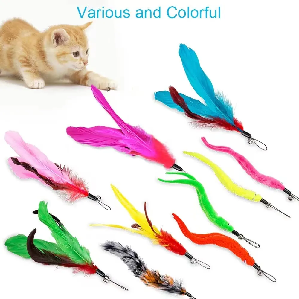 Funny Feather Cat Toy for Kittens with Bell Refills, Retractable Wand, Eco-Friendly Materials, 38-Inch Extendable Rod