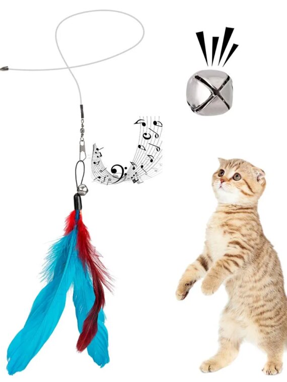Funny Feather Cat Toy for Kittens with Bell Refills, Retractable Wand, Eco-Friendly Materials, 38-Inch Extendable Rod
