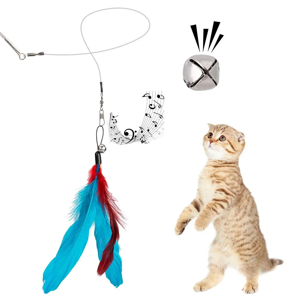 Funny Feather Cat Toy for Kittens with Bell Refills, Retractable Wand, Eco-Friendly Materials, 38-Inch Extendable Rod