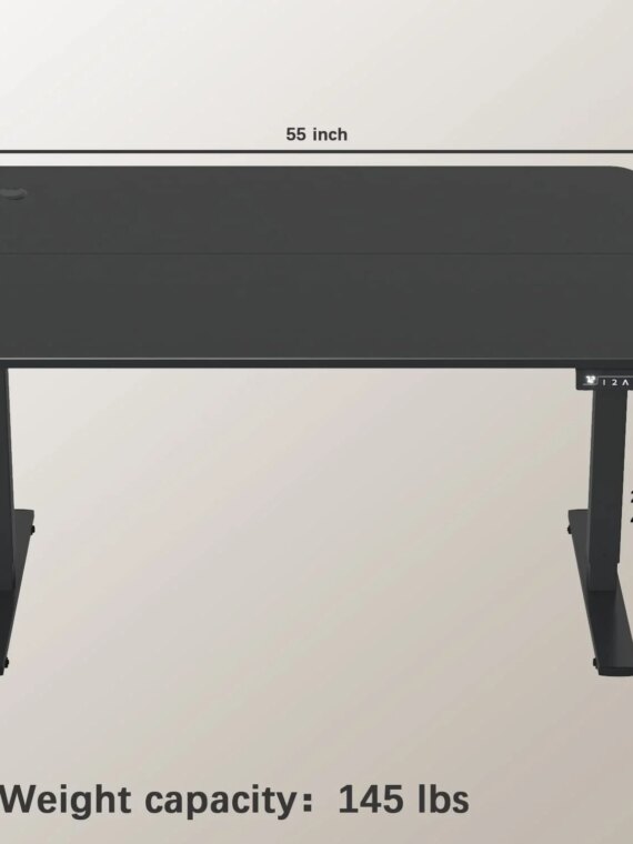 Furmax Adjustable Electric Standing Desk 55"x24" with Memory Lift, Wood Desktop, Steel Legs