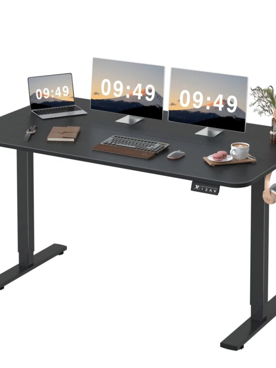 Furmax Adjustable Electric Standing Desk 55"x24" with Memory Lift, Wood Desktop, Steel Legs