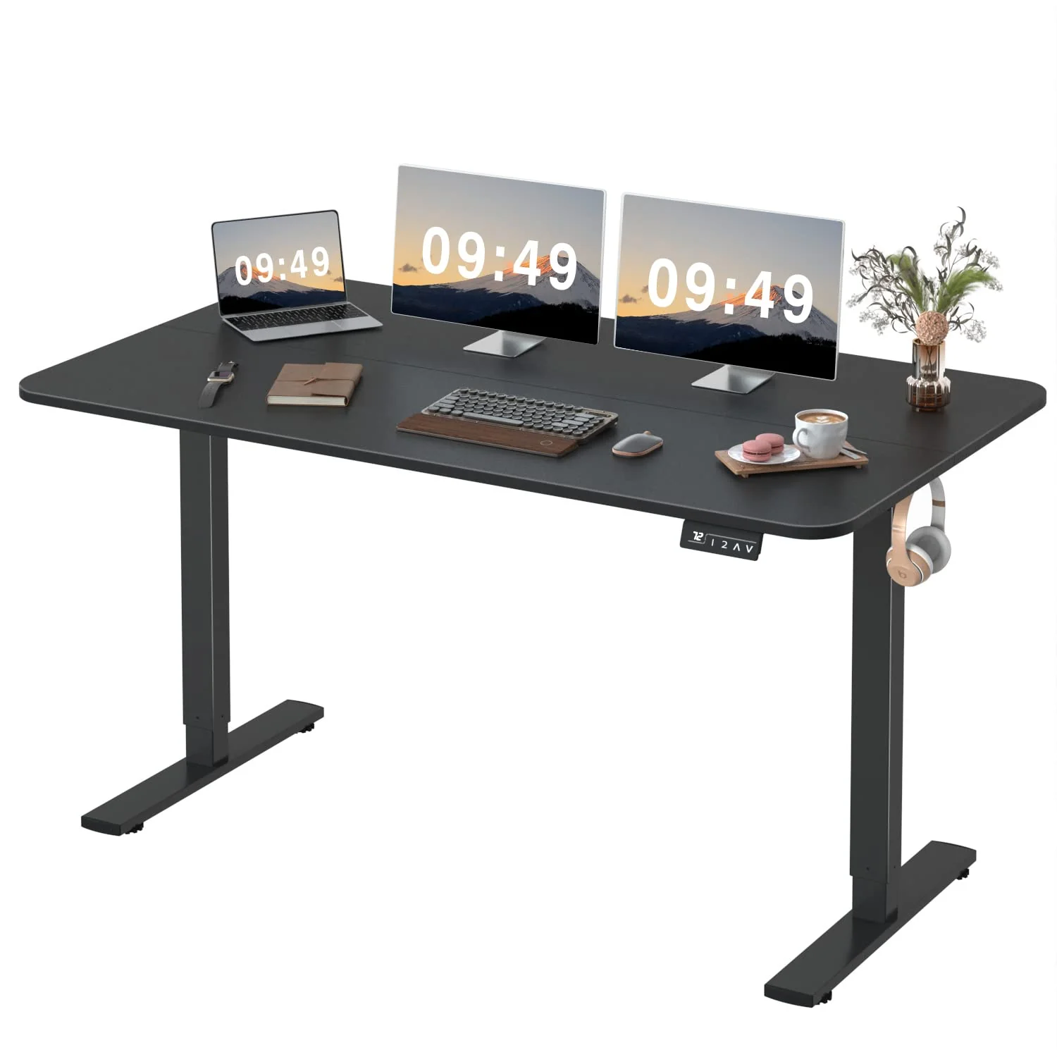 Furmax Adjustable Electric Standing Desk 55"x24" with Memory Lift, Wood Desktop, Steel Legs