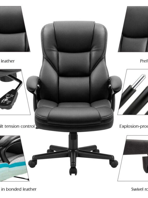 Furmax Ergonomic High Back Office Chair, Adjustable, PU Leather, 360° Swivel, Black