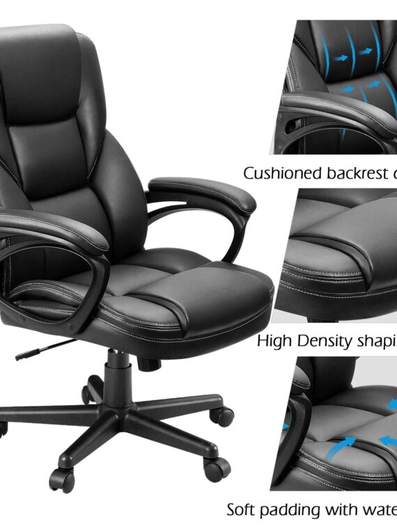 Furmax Ergonomic High Back Office Chair, Adjustable, PU Leather, 360° Swivel, Black