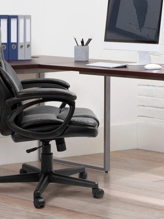 Furmax Ergonomic High Back Office Chair, Adjustable PU Leather Executive Seating, 360° Swivel, Black