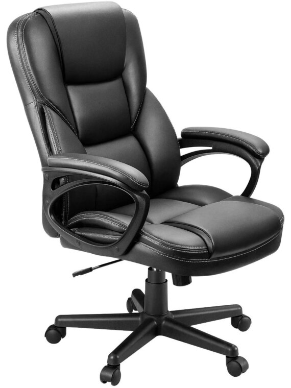 Furmax Ergonomic High Back Office Chair, Adjustable PU Leather Executive Seating, 360° Swivel, Black