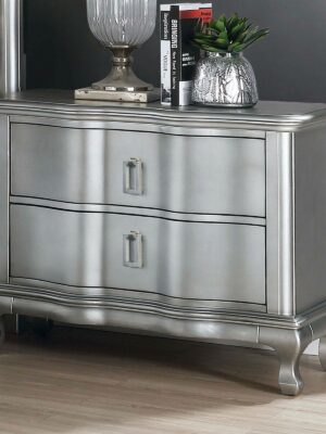 Furniture of America Aalok Night Stand, Silver Finish, USB Outlet, Modern Design, Bedroom Storage