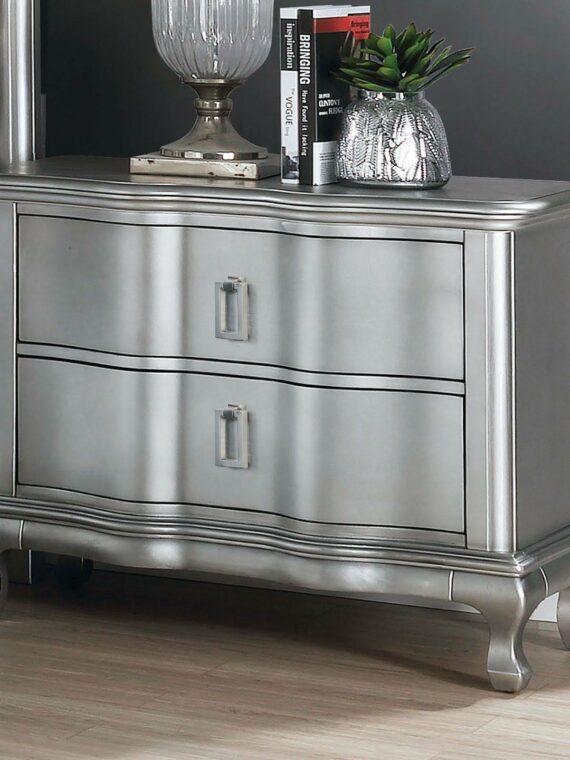 Furniture of America Aalok Night Stand, Silver Finish, USB Outlet, Modern Design, Bedroom Storage