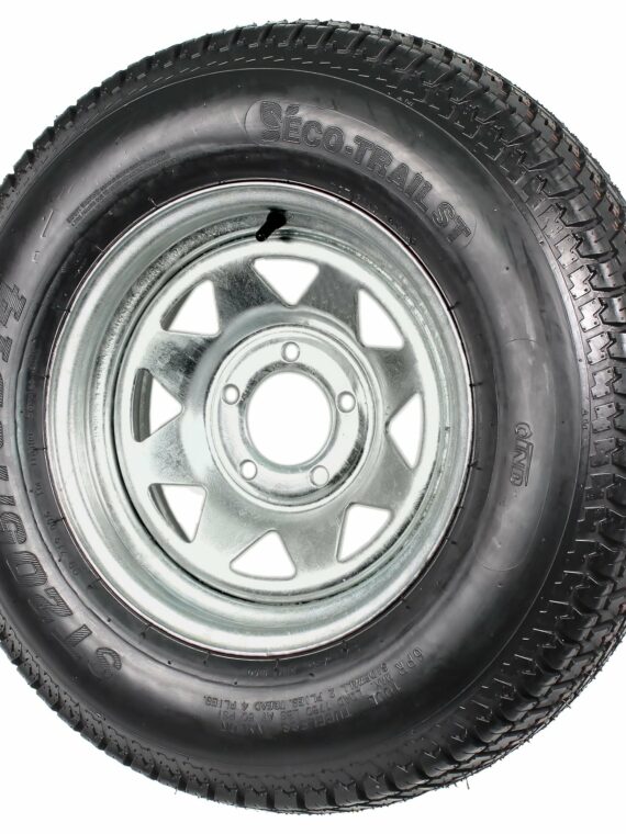 Galvanized Steel Trailer Tire & Rim ST205/75D14 14" 5 Lug Wheel, Load C, 1760 Lbs Capacity