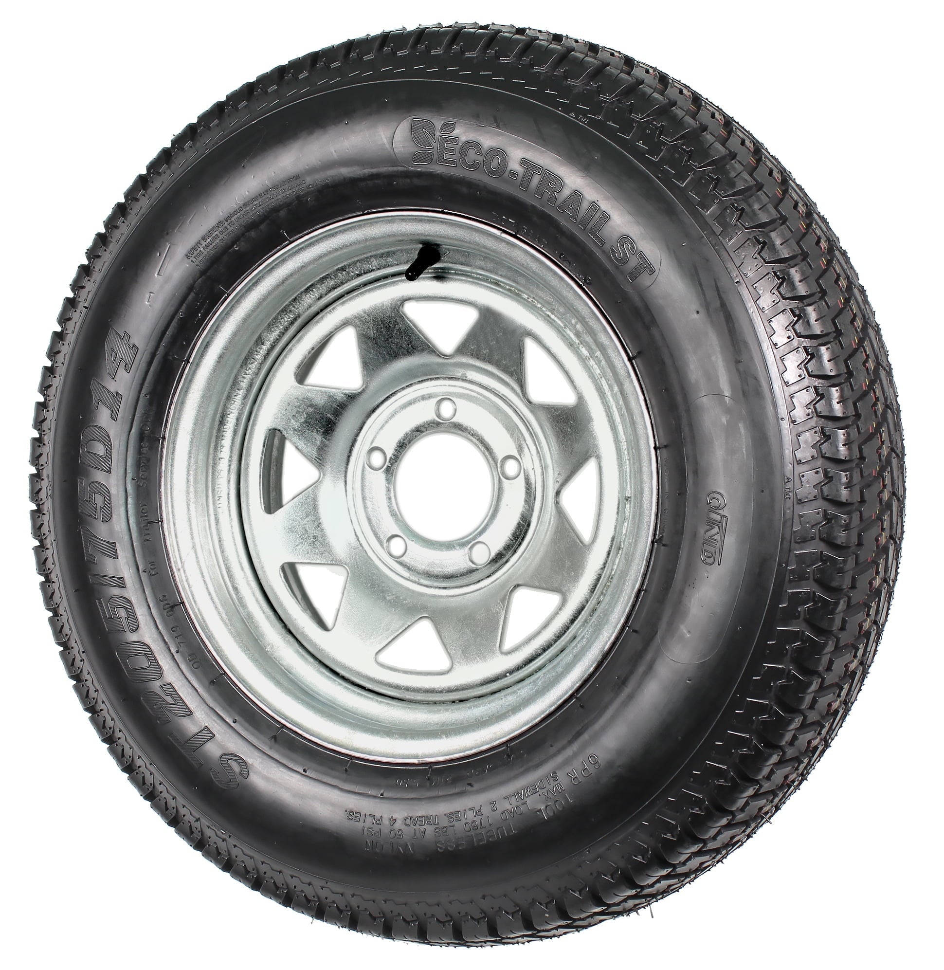 Galvanized Steel Trailer Tire & Rim ST205/75D14 14" 5 Lug Wheel, Load C, 1760 Lbs Capacity