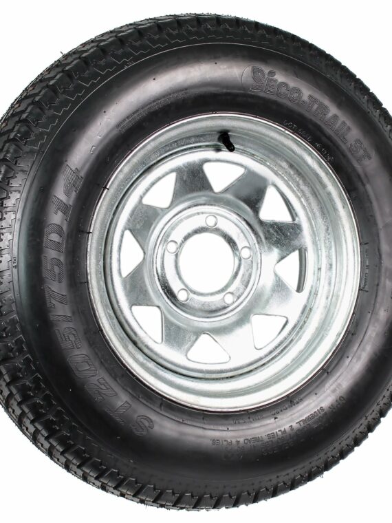 Galvanized Steel Trailer Tire & Rim ST205/75D14 14" 5 Lug Wheel, Load C, 1760 Lbs Capacity