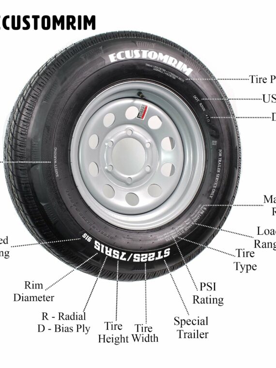 Galvanized Steel Trailer Tire & Rim ST205/75D14 14" 5 Lug Wheel, Load C, 1760 Lbs Capacity