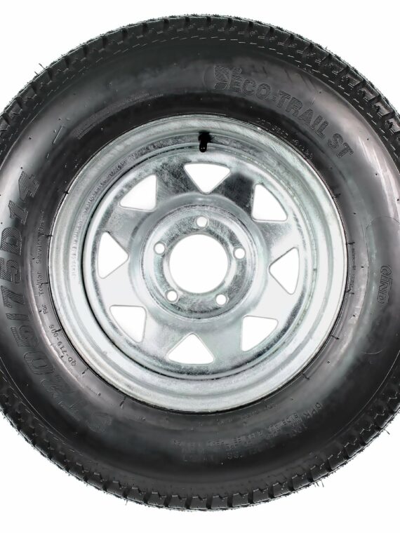 Galvanized Steel Trailer Tire & Rim ST205/75D14 14" 5 Lug Wheel, Load C, 1760 Lbs Capacity