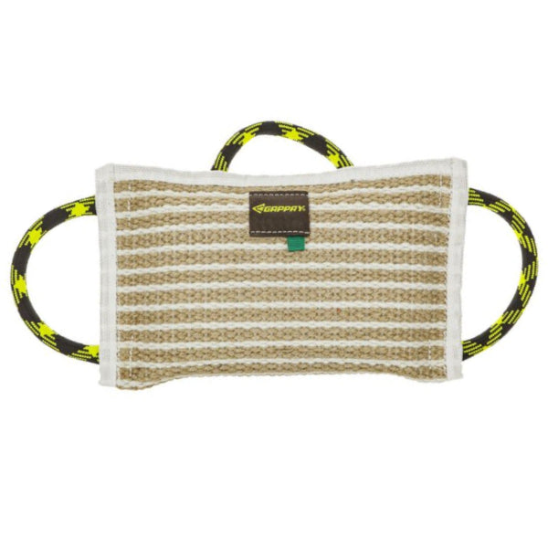 GAPPAY Jute Bite Pillow – Durable, Leash Compatible, 3 Handles, 15"x9.5", Soft/Firm Options