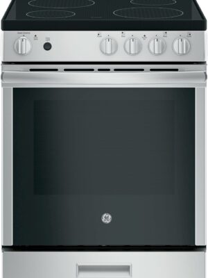 GE 24" Freestanding Electric Range, Stainless Steel, 2.9 cu. ft. Oven, 4 Burners