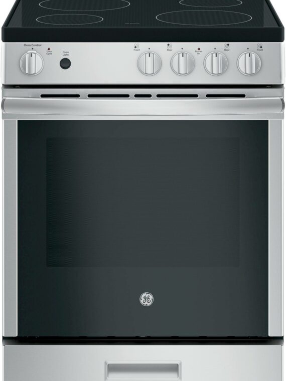 GE 24" Freestanding Electric Range, Stainless Steel, 2.9 cu. ft. Oven, 4 Burners