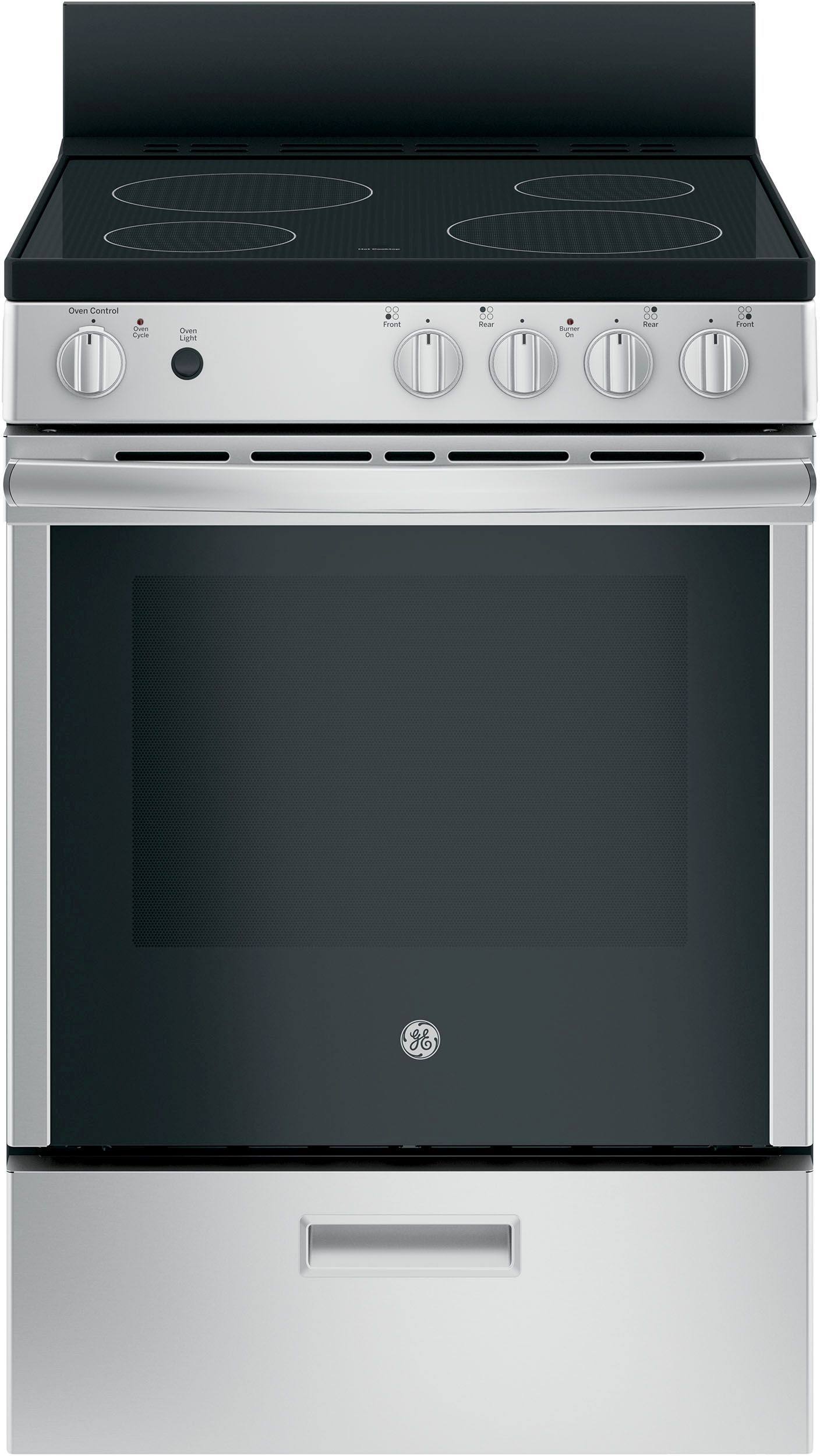GE 24" Freestanding Electric Range, Stainless Steel, 2.9 cu. ft. Oven, 4 Burners