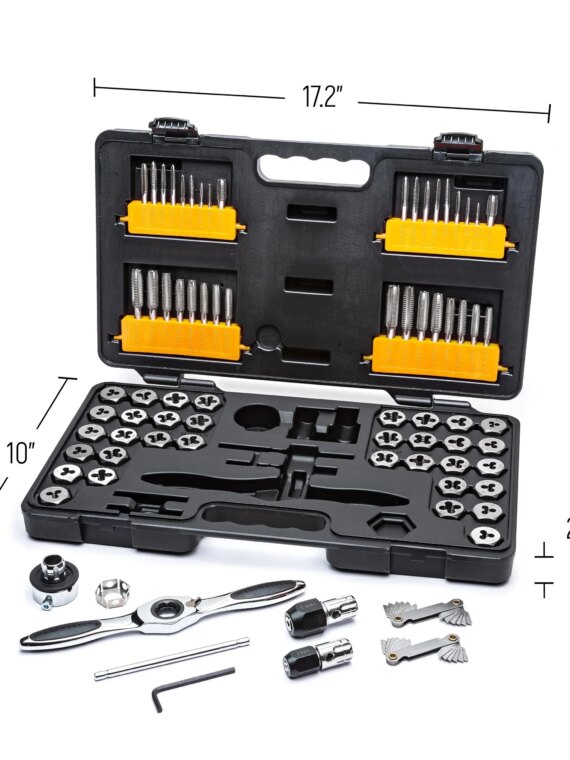 GEARWRENCH 77-Piece Ratcheting Tap & Die Set, SAE/Metric, T-Handle, Twist Lock System