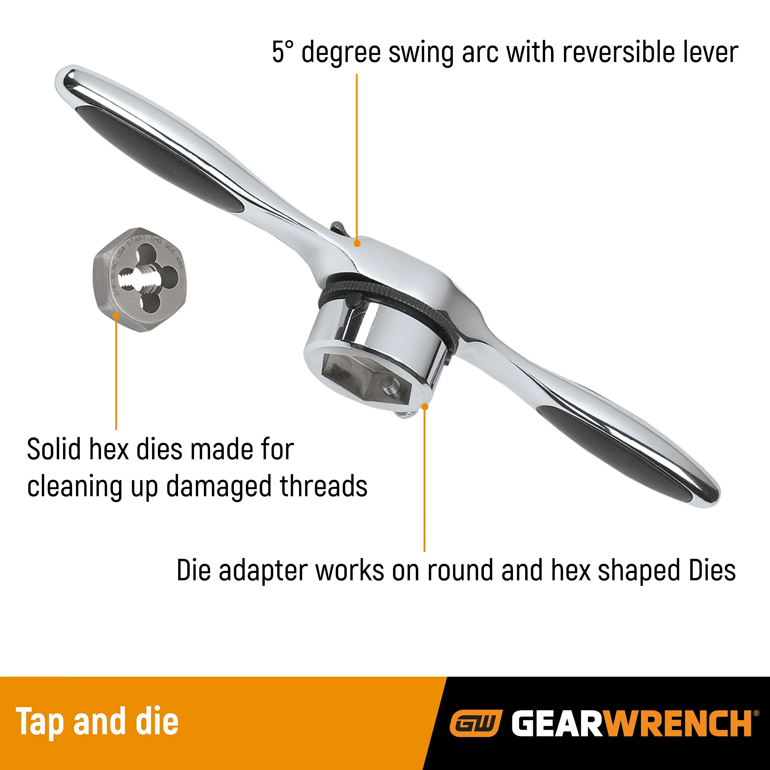 GEARWRENCH 77-Piece Ratcheting Tap & Die Set, SAE/Metric, T-Handle, Twist Lock System