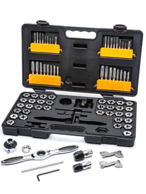 GEARWRENCH 77-Piece Ratcheting Tap & Die Set, SAE/Metric, T-Handle, Twist Lock System