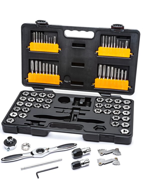 GEARWRENCH 77-Piece Ratcheting Tap & Die Set, SAE/Metric, T-Handle, Twist Lock System