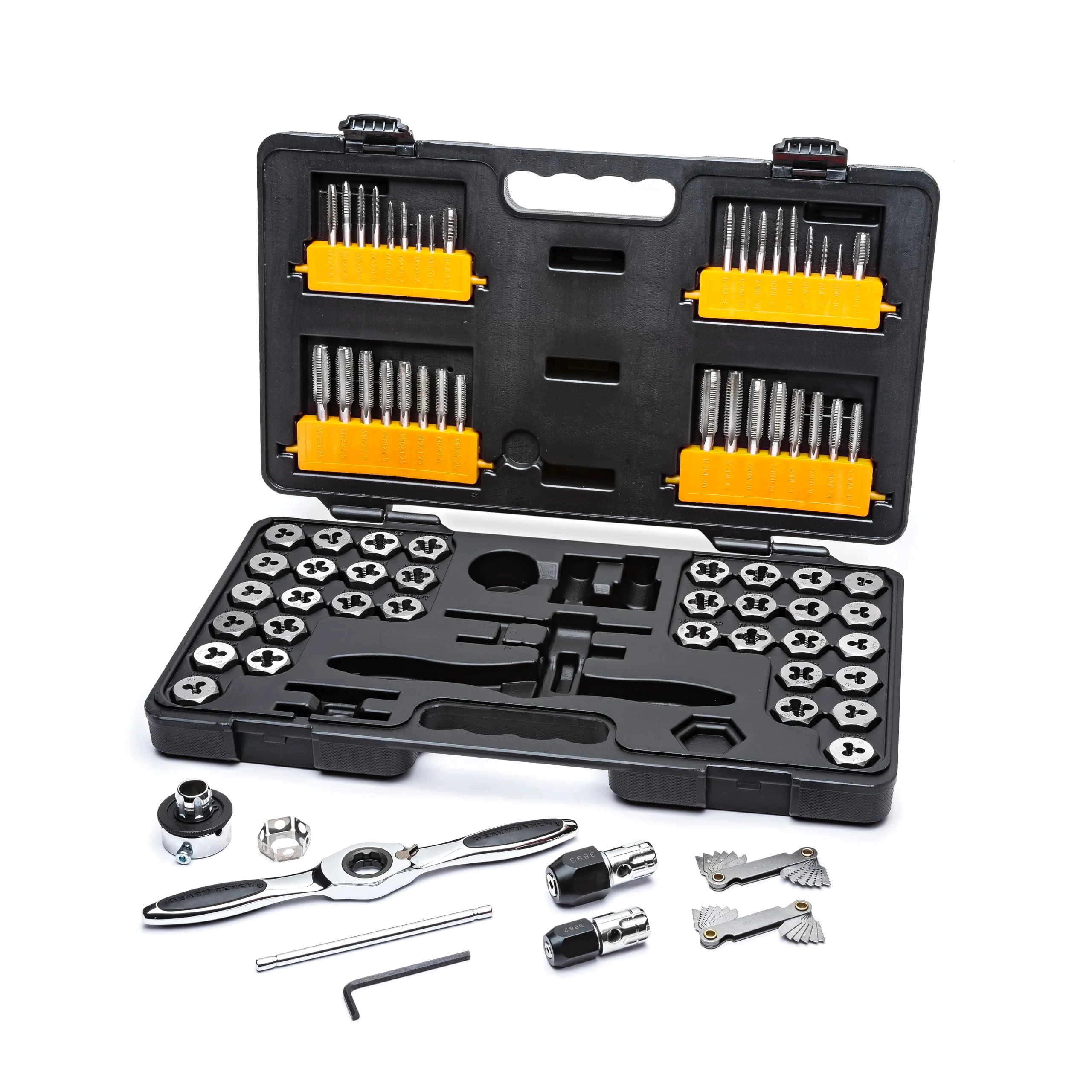 GEARWRENCH 77-Piece Ratcheting Tap & Die Set, SAE/Metric, T-Handle, Twist Lock System