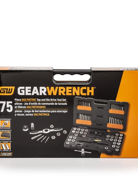 GEARWRENCH 77-Piece Ratcheting Tap & Die Set, SAE/Metric, T-Handle, Twist Lock System